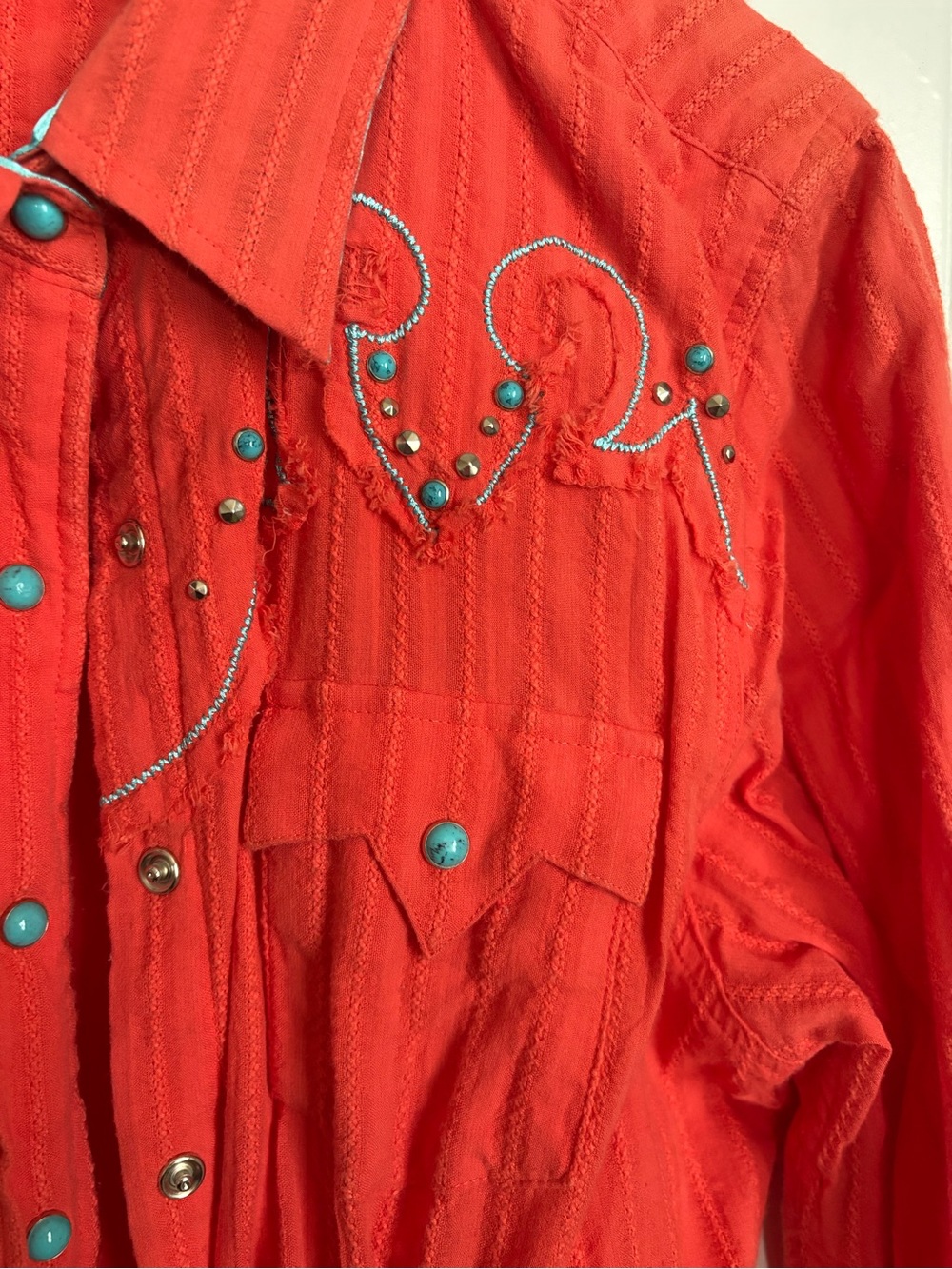 Cruel Girl Orange Embellished Western Shirt Jacket